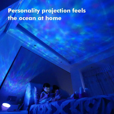 Ocean Wave Night Light Projector For Kids Room With Remote And Timer, 8 Light Modes, Built In Sound Machine projecting on ceiling