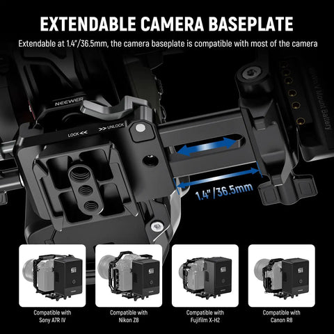 Extendable camera baseplate for Foldable V Mount Battery Plate With Arca Type Quick Release Baseplate For DSLR Video Rig