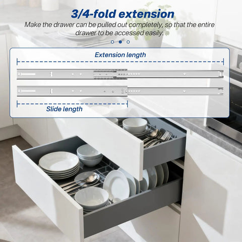 14 Inch Center Mount Drawer Slides 4 Pcs Heavy Duty Hidden Cabinet Rails for smooth pull-out access to dishes.