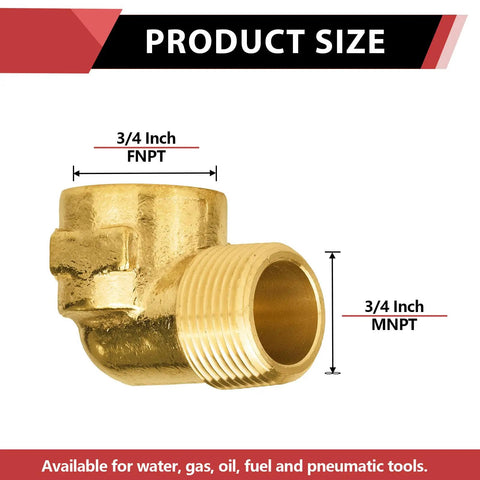 Pack Of Two Three Quarter Inch MNPT To Three Quarter Inch FNPT 90 Degree Barstock Street Elbow Brass Pipe Fitting Male To Female NPT123