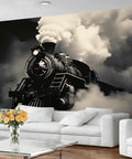 Massive Vintage Steam Train Mural For Living Room Or Bedroom Wall Decor with retro locomotive, rich detailing, silk cloth, large size