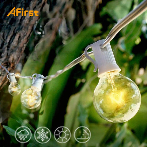 White Outdoor String Lights 25 Feet With 27 Globe Bulbs Edison Style G40 E12 Sockets IP44 Waterproof for garden use