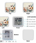 Straight Up Cool Seven Color LED Cube Alarm Clock With Temp And Date Display Vintage Floral Butterfly Night Light top view