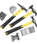 7 Piece Auto Body Repair Kit For Dent Fix And Bodywork With Carbon Steel Heavy Duty Dolly Set, hammers and dollies displayed