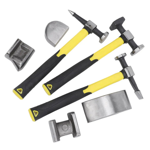 7 Piece Auto Body Repair Kit With Carbon Steel Hammers And Dollies, Heavy Duty Dent Repair Tools, Pro Grade Auto Dent Removal Kit