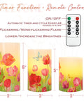 Flameless LED Candles With Remote Set Of 3 Real Wax Bunny Glass Decor, floral patterns, various sizes, remote shown