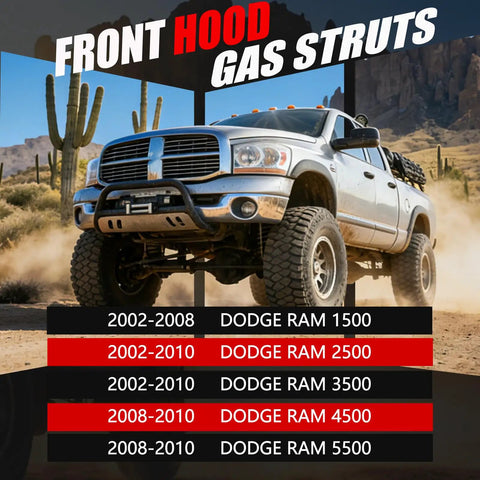 Front Hood Gas Struts Shocks for Dodge Ram 1500 2500 3500 4500 5500 2002 2010 Bonnet Lift Support 4364 2 Pack with lifted truck image