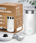 4 In 1 Electric Milk Frother For Coffee At Home With Stainless Steel 8.2oz 240ml Milk Warmer And Foam Maker shown with box