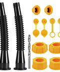 Two Pack Black Gas Can Spout Replacement Kits With Yellow HDPE Nozzles Eight Point One Inch Tube Fits Most One Half One Five And Ten Gallon Cans Easy Install Leak Free Performance, black spouts and yellow caps