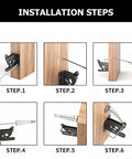 Installation steps for WUUWCHODC 2 Sets Spring Gate Latch Replacement Kit for Wood Fence, showing assembly on wooden posts.