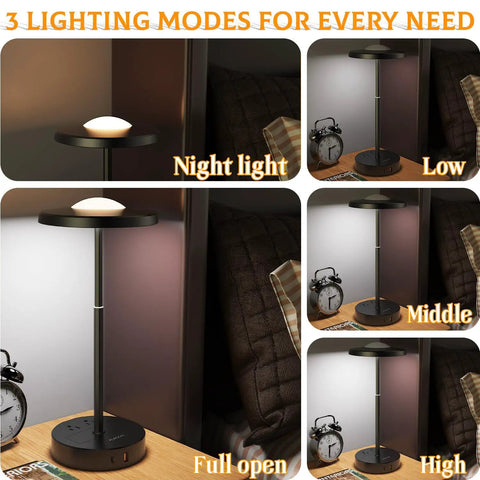 LED Table Lamp Dimmable Desk Lamp Reading Lamp With USB A And Type C Charging Port 2 Prong Outlet Power Touch Control Night Light