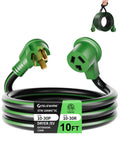 Straightforward Heavy Duty 30 Amp Ev Extension Cord That Juices Up Your Level 2 Charger Or Dryer Outlet Without Breaking A Sweat, 10 Foot Nema 10-30 Plug To Socket, Waterproof 10 Gauge Copper, EtL Approved with green plug and socket.