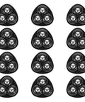 Mini Caster Wheels 12pcs 360 Degree Swivel Adhesive for Furniture, black triangular casters with three ball bearings each.