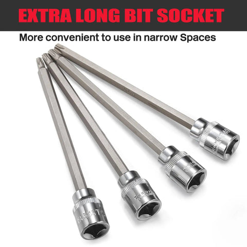 Long Reach 3/8 Inch Torx Bit Socket Set, 15-Piece T10 Through T60, S2 Alloy Steel, extra-long bits for narrow spaces