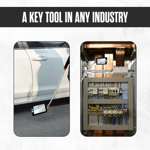 Telescoping Inspection Mirror With Light For Auto Repair Gearheads, 360 Degree Rotating Mechanic Mirror On A Stick used for examining under a car and inside a control panel.