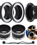 Heavy Duty Magnetic Dust Collection Fittings For 4 Inch Woodwork Shop Vacuums One To Multi System With High Strength Mag Connector Receiver and Rubber Flex Cuff Coupler Solid Grip showing two rubber cuffs and steel clamps.