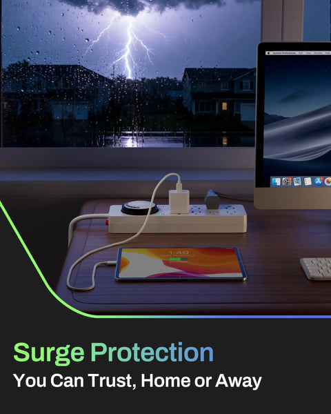 8 Outlet Surge Protector With Mechanical Timer And 4 Timed And 4 Always On Outlets, ETL Listed, 1875W Power Strip on desk