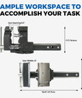 Ample workspace with heavy duty 6 inch hitch vise grips, jaw opening 5.5 inches, designed for secure mounting.
