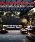 Outdoor setting with couches and plants under a pergola, showing 48 Inch Patio Loveseat Cover 600D Waterproof Heavy Duty Outdoor Sofa Cover.