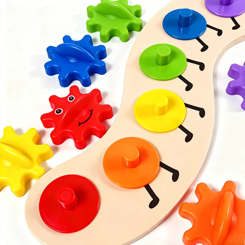 Colorful Rainbow Caterpillar Gear Toy For Toddlers And Babies Teaches Color Names And Matching With Spinning Gear Fun For Kids