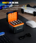 12 Pack Heavy Duty Rechargeable AA Lithium Batteries With Rapid Charger in a 12 slot charger, USB-Type C cable included.