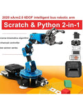 Six DOF Aluminum Robotic Arm Kit With Serial Bus Servo For Scratch And Python Education For Gearheads Inverse Kinematics Multiple Control Methods Self Learning Drawing And Imitation For Creative Coding Projects, blue aluminum arm