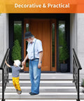 Grandparent and child using Adjustable Three Step Handrail For Outdoor Stairs With Heavy Duty Rust Resistant Zinc Steel Build.