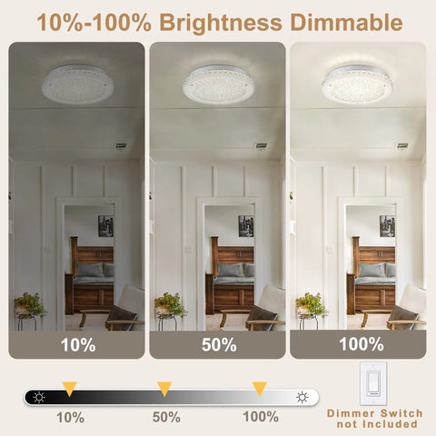 Crystal Ceiling Light Fixture LED Round Flush Mount Chandelier Dimmable 24W 2640LM 4000K Neutral White dimming range chart