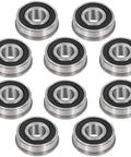 10 Pack Flanged Ball Bearings 1/2 Inch Bore, 1-1/8 Inch OD, 1/2 Inch Wide, Double Seal Deep Groove, Heavy Duty, Quiet Run For Lawn Mowers, Wheelbarrows, Carts, And Hand Trucks Wheel Hubs, sealed steel bearings