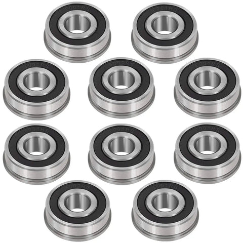 10 Pack Flanged Ball Bearings 1/2 Inch Bore, 1-1/8 Inch OD, 1/2 Inch Wide, Double Seal Deep Groove, Heavy Duty, Quiet Run For Lawn Mowers, Wheelbarrows, Carts, And Hand Trucks Wheel Hubs, sealed steel bearings