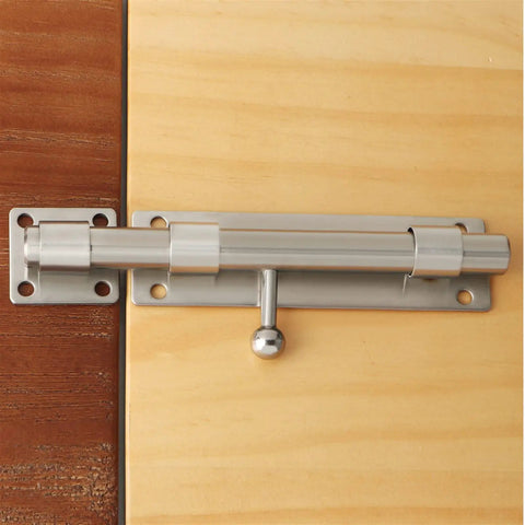 Premium Heavy Duty Stainless Steel Gate Latch Lock With Spring Bolt And Brushed Nickel Finish For Wooden Garden Fences close-up view on wood surface