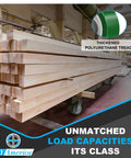 Wooden planks on cart with Heavy Duty Casters 8 Inch By 2 Inch, Aluminum Core, Polyurethane Tread, Beefy Thick Wheel visible
