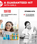 Girls First Amazing Science Experiments Kit For Ages 4 And Up With 100 Plus Mind Blowing Experiments To Spark Curiosity STEM Fun Easy Hands On Learning At Home And Build Confidence In Everyday Science Kid Friendly, blue kit with girl using test tubes