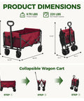Collapsible Wagon Cart With 67L Storage And 220 Lb Weight Capacity Heavy Duty Folding Utility Wagon On Wheels, red, dimensions and usage steps