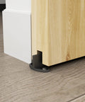 Close-up of Six Foot Barn Door Hardware Kit Black Aluminum Box Rail Sliding Track showcasing installation on wooden door
