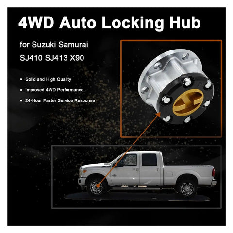 Premium Badass Trail Ready Mechanical Hub Locks Compatible With Suzuki Samurai SJ413 close-up of 4WD auto locking hub.