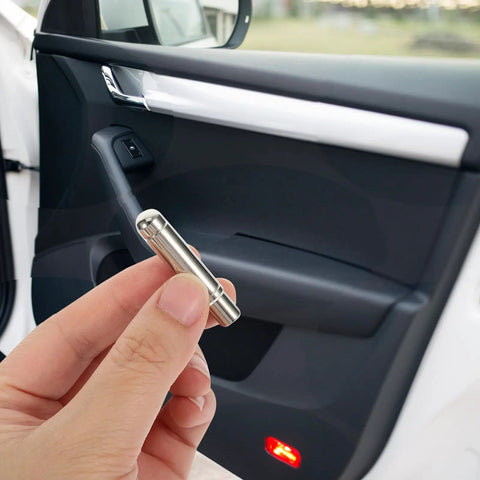 Rock Solid Metal Interior Door Lock Knobs Kit For Any Car Upgrade With Stronger Locking Power, Easy DIY Install And Super Durable Design To Spice Up Your Ride Fast, silver knob in hand