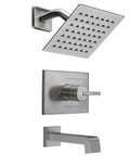 All In One Tub And Shower Faucet Set With Brushed Nickel Finish, Six Inch Rain Shower Head And Arm, Brass Valve, Stainless Tub Spout