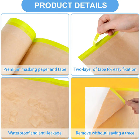 Masking Paper And Tape Set For Painting Projects 4 Rolls 50 Feet Each Assorted Sizes Waterproof Drape Paper details and usage