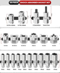 BILITOOLS 50-piece shock absorber socket set with ratchet adapters; silver metal top-mount/strut sockets