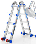 Heavy Duty Multi Position Telescoping Ladder With Smooth Roll Wheels 14 Ft Reach showcasing A-frame setup for home repair and pro jobs.