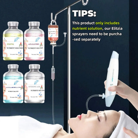 Hydration Packed Oxygen Facial Solution For Anti Aging And Glow Up Xylitol Nutrient Formula with bottles and facial sprayer