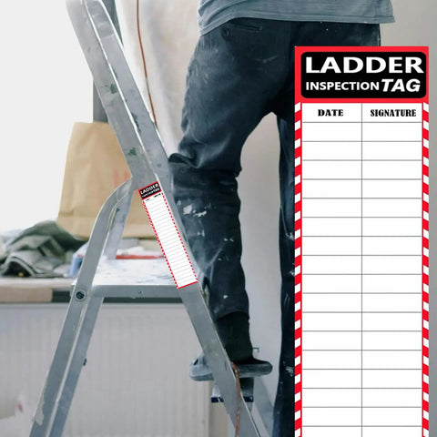 Kickass Ladder Inspection Labels And Heavy Duty Self Adhesive Red Safety Stickers 50 Pack 8.5 By 2 Inch Step Maintenance Tracking Tags For Jobsites And Hard Hat Zones