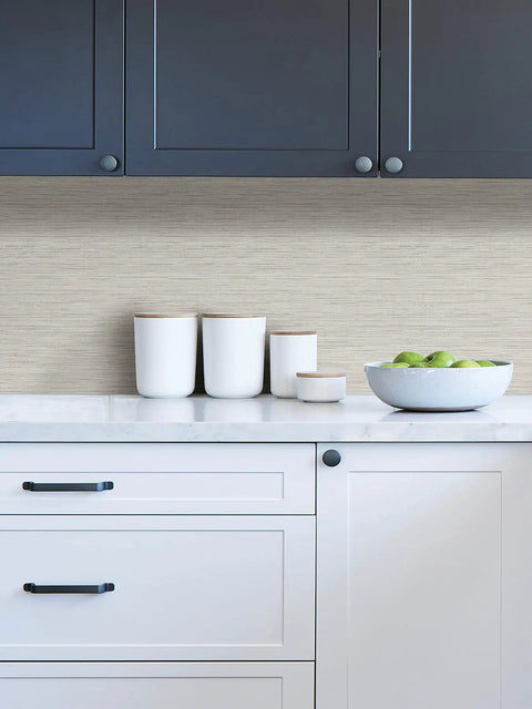 Crossweave Peel And Stick String Wallpaper Gray Textured Real String Look Repositionable Wall Covering in kitchen setting