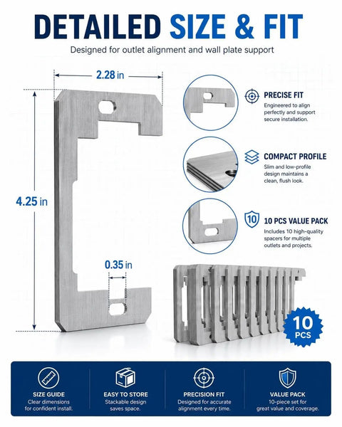 Premium Metal Wall Plate Spacers For Snapping Out Wonky Electrical Outlets And Locking In A Smooth Flush Fit For Straight Shot Home Repair Jobs With Zero Shake Or Wobble