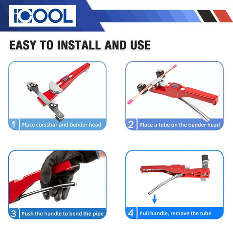 Instructions for using Tubing Bender Kit With Seven Exchangeable Heads One Quarter To Seven Eighths Inch For Soft Copper And Aluminum HVAC Refrigeration Systems Includes A Handy Tube Cutter And Pro Grade Aluminum Alloy Build