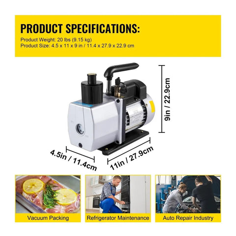 Dual Stage Vacuum Pump 5 CFM And One Half Horsepower For Refrigerant Ac Heating System Tool Heavy Duty Aluminum Alloy Build With Shock Proof Base Backflow Prevention Copper Motor Hvac Equipment