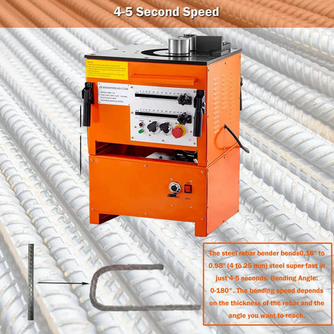 High Powered Electric Rebar Bender And Cutter With One Inch Capacity And 0 To 180 Degree Hydraulic Steel Bending driven by a 1700W motor.
