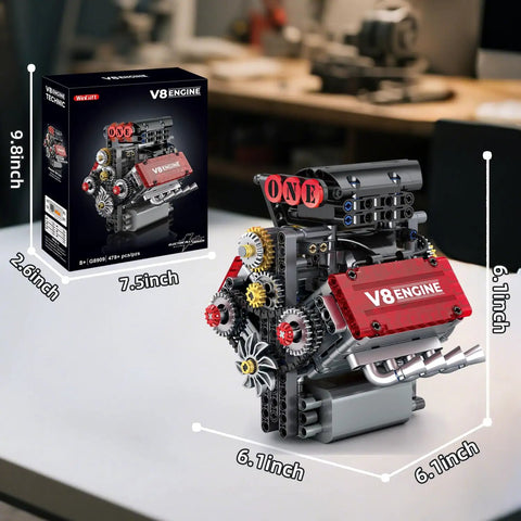 V8 Engine Building Set That Runs Build Your Own 8 Cylinder Engine With Battery And Motor 478 Pieces STEM Toy for Kids and Adults
