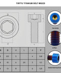 Straight Up Heavy Duty M6x20 Titanium Bolts Sick Burnt Blue Finish Solid Six Pack Set For Top Shelf Bicycle And Motorcycle specifications chart.